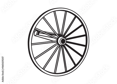 Carriage Wagon Wheel Black Silhouette Vector Icon Illustration.