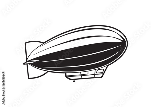 Silhouette of Airship Dirigible Zeppelin Blimp Vector Icon.