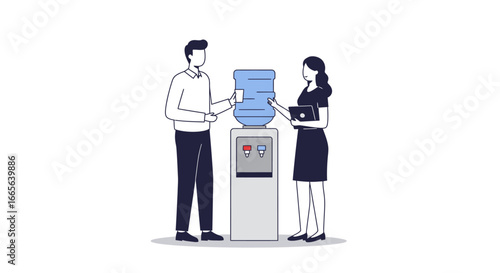 Office Water Cooler with Two People Interacting.