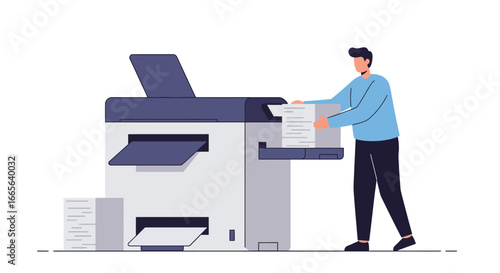 Man Loading Paper into Modern Office Printer.