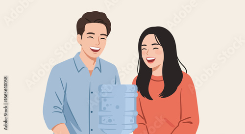 Smiling People Near Water Cooler Office Illustration.