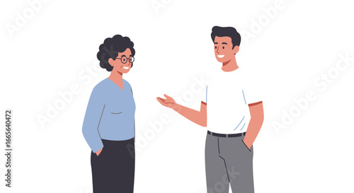 Two People Conversing Smiling in Vector Illustration.