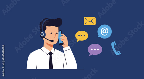 Customer Service Representative Talking on Phone with Headset.