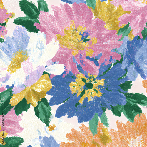 Soft retro blossom motif inspired by hand painted style with gentle brushstroke effect featuring pastel vintage flowers in light fresh tones resembling watercolor texture stock illustration
