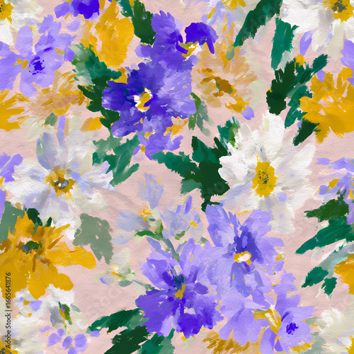 Soft retro blossom motif inspired by hand painted style with gentle brushstroke effect featuring pastel vintage flowers in light fresh tones resembling watercolor texture stock illustration
