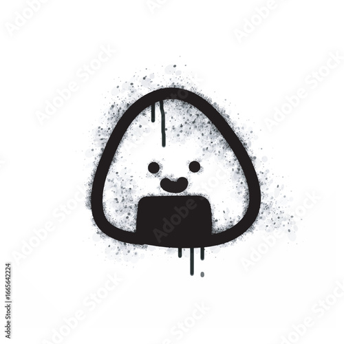 Spray-painted onigiri icon isolated on a white background. Spray-painted onigiri icon in black on white. Vector illustration.