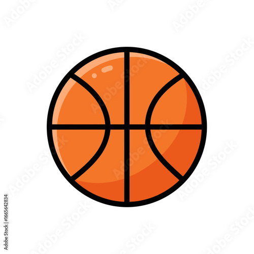 Orange basketball with black lines on white background, illustration of sports equipment, concept for sporting event promotion, team logo design and athletic training material