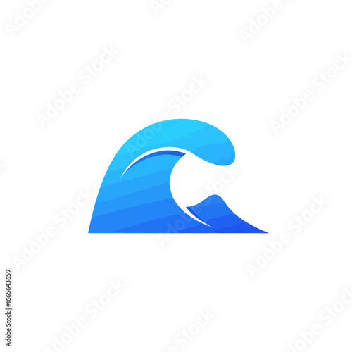 Stylized vector illustration of a gradient blue ocean wave with a simple design, concept for aquatic logo, coastal brand, and oceanic illustration