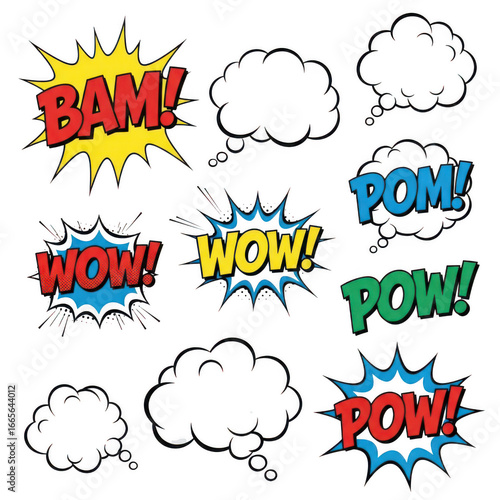 Comic book sound effects words isolated on transparent background