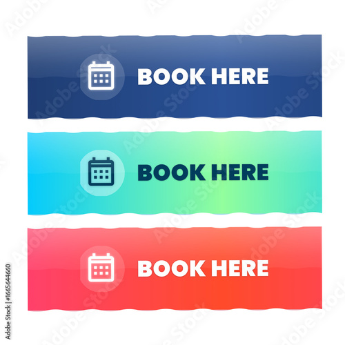 Dynamic Book Here Buttons with Calendar Icon: Engage Customers and Drive Bookings with These Modern, Colorful Call-to-Actions