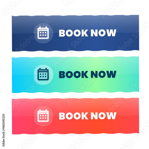 Dynamic 'Book Now' buttons with calendar icon, perfect for website design, scheduling, and online bookings, driving immediate action.