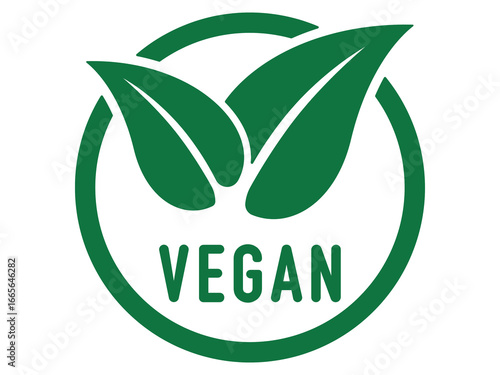 Green vegan emblem with leaves inside circle symbol food health organic product certification label transparent background