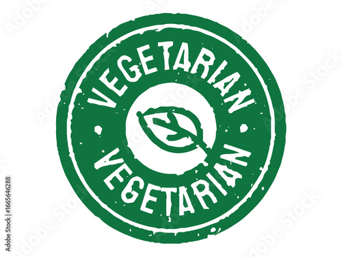 Green vegetarian stamp icon with leaf symbol for healthy food and dietary choices transparent background