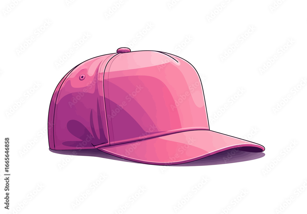 Fototapeta premium Pink Baseball Cap Illustration: A stylized illustration of a vibrant pink baseball cap, capturing a youthful and trendy accessory.