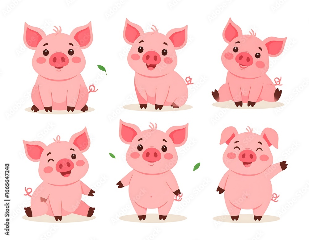 Obraz premium Cute cartoon pigs in various poses (1)