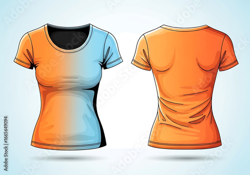 Women's T-shirt design: Front and back view of a woman's t-shirt, offering a versatile canvas for creative apparel concepts.