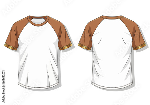 Simple T-Shirt Design: A simple, yet elegant baseball t-shirt illustration with brown sleeves and accents, ideal for versatile designs.
