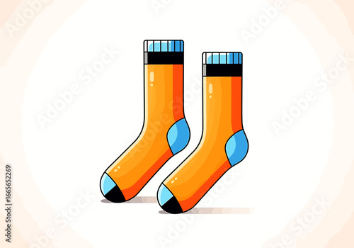 Vibrant Sock Duo: Two cheerful socks, each a burst of color and detail, lie side-by-side, showcasing their unique design and soft texture.