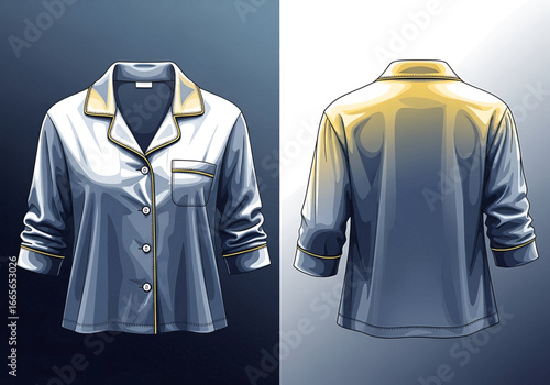 Cozy Nightshirt Illustration: An illustrated nightshirt is displayed in a front and back view, showcasing classic design. This piece embodies comfort and rest, perfect for sleepwear concepts. 