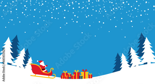 Festive santa claus riding sleigh through snowy forest delivering gifts on christmas eve celebration