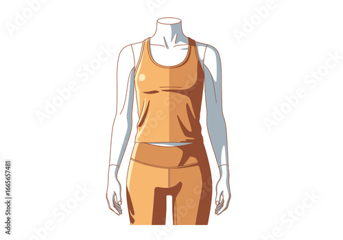 Stylish Fitness Outfit: A sleek mannequin dons a form-fitting fitness outfit. The ensemble embodies both comfort and style, perfect for a workout session. 