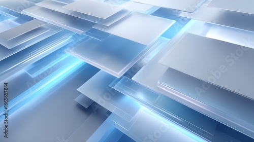 Abstract geometric shapes with blue light effects  representing modern digital design and technological aesthetics.