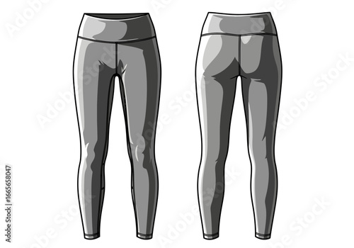 Sport Legging Illustration: An illustration of fashionable sport leggings showcases both the front and back views, designed for workout enthusiasts with a focus on comfort, versatility.