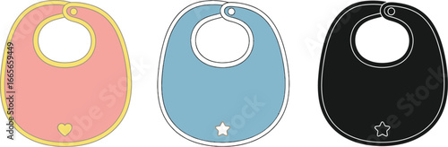 Baby bibs vector illustration set for feeding and drooling