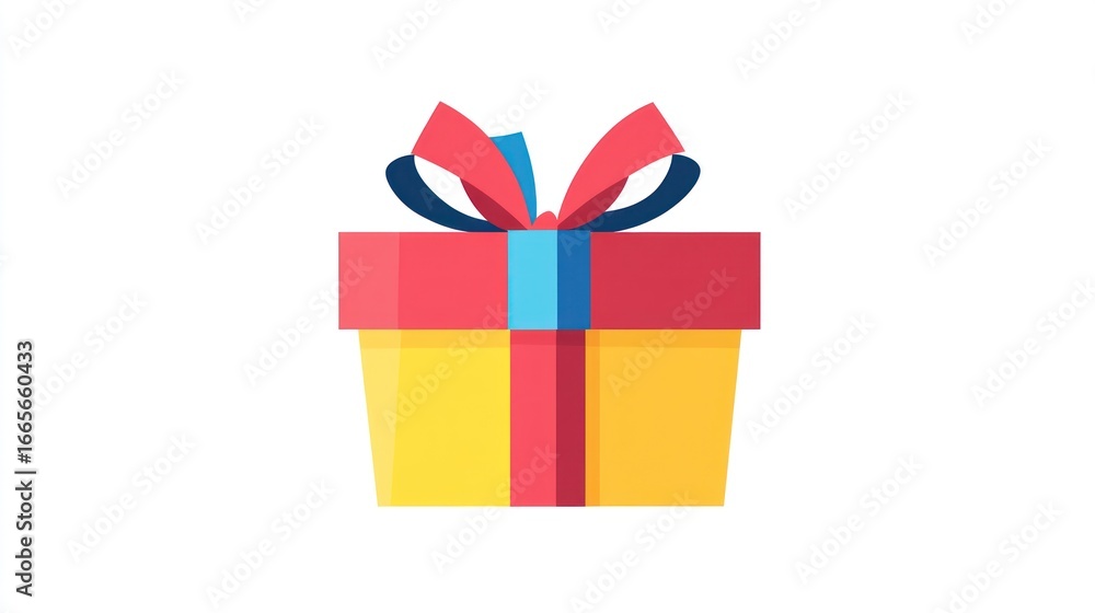 Fototapeta premium Gift box, flat style graphic, isolated on white background. Use in e-commerce, gift-related promotions or websites