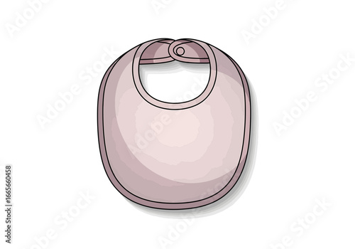 Illustration of a light pink baby bib with a snap closure, isolated on a white background.