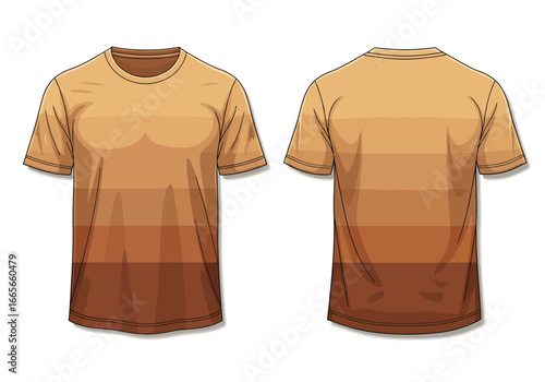 Illustration of a brown gradient t-shirt shown from the front and back, isolated on a white background.