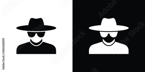 Isolated Silhouette of a Man with Hat and Sunglasses in Black and White
