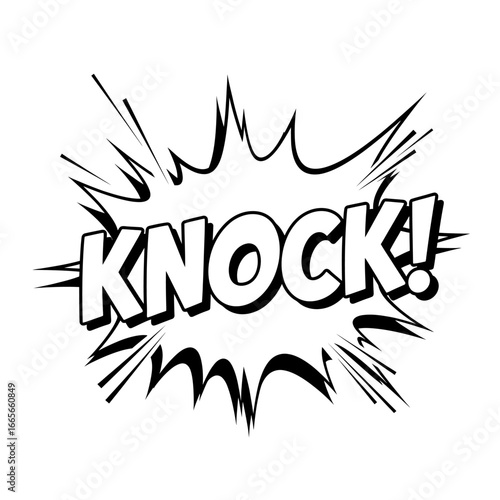 Black and White Comic Book "Knock!" Speech Bubble