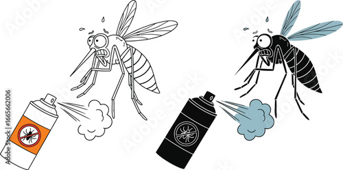 Mosquito control spray cartoon illustration pest prevention