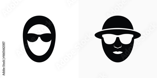 Silhouette Icons Woman in Hijab and Man with Hat wearing Sunglasses