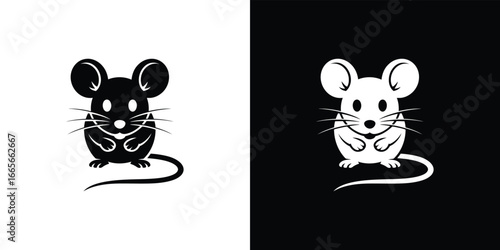 Two Mouse Standing Silhouette. Invert effect with transparent background