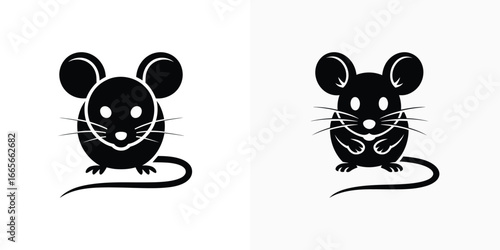 Two Black Mouse Icon Isolated on a White Background Animal Rodent