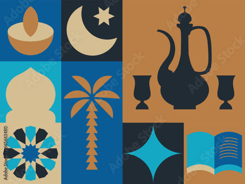 Islamic Tea Ritual Vector Composition