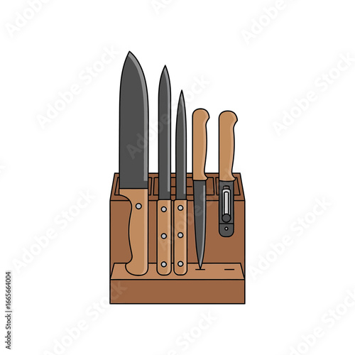 Kitchen Knife Set in Wooden Block, Culinary Tools