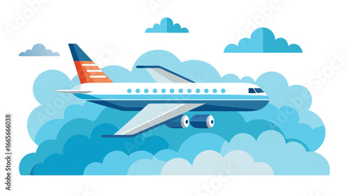 Airplane Flying Over Mountains at Sunset – Minimal Vector Illustration