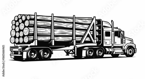 Logging Truck Hauling Timber Logs Vector Illustration