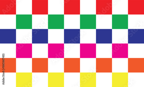 A colorful checkerboard    line seamless  pattern with squares in red green blue pink orange and yellow hues