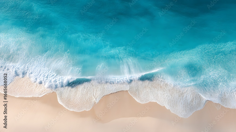 Fototapeta premium An overhead view of a pristine beach with crystal-clear water