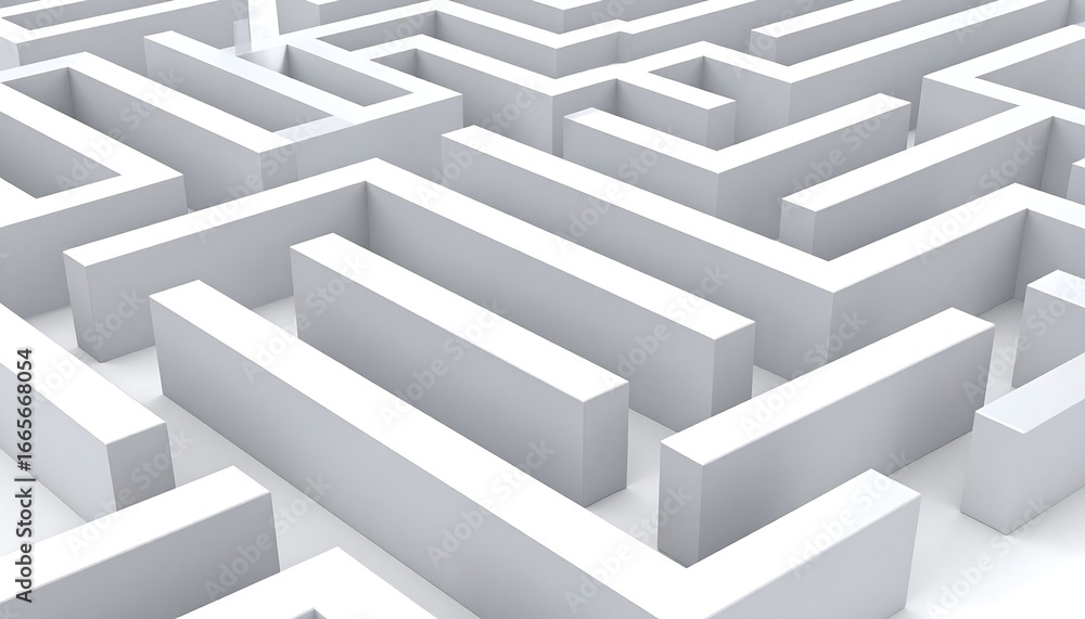 White Maze, Pathfinding, 3D Perspective White Maze, Pathfinding, 3D Perspective