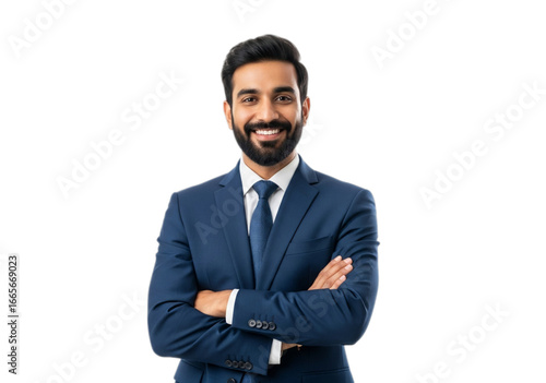 Photo of confident businessman in suit with arms crossed isolated on transparent background