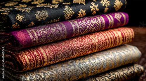 Thai silk is stacked in beautiful colors.