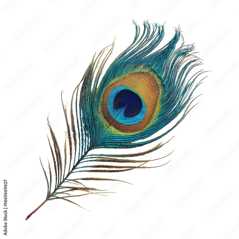 Obraz premium Peacock Feather Isolated on White Background