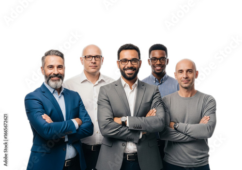 Photo of diverse group of business people with arms crossed isolated on transparent background