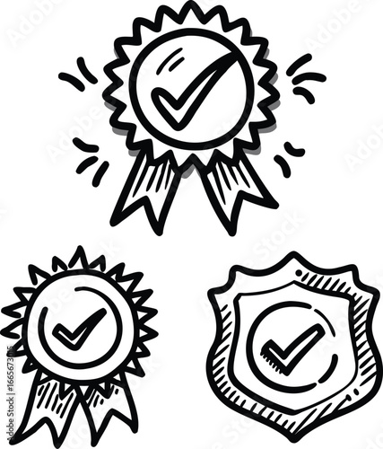 Doodle style icons representing approval quality and achievement awards