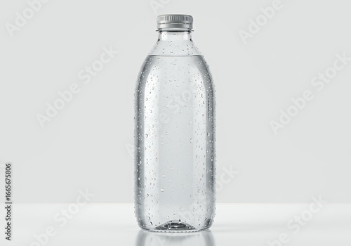 Refreshing bottled water with condensation, perfect for hydration and healthy lifestyle